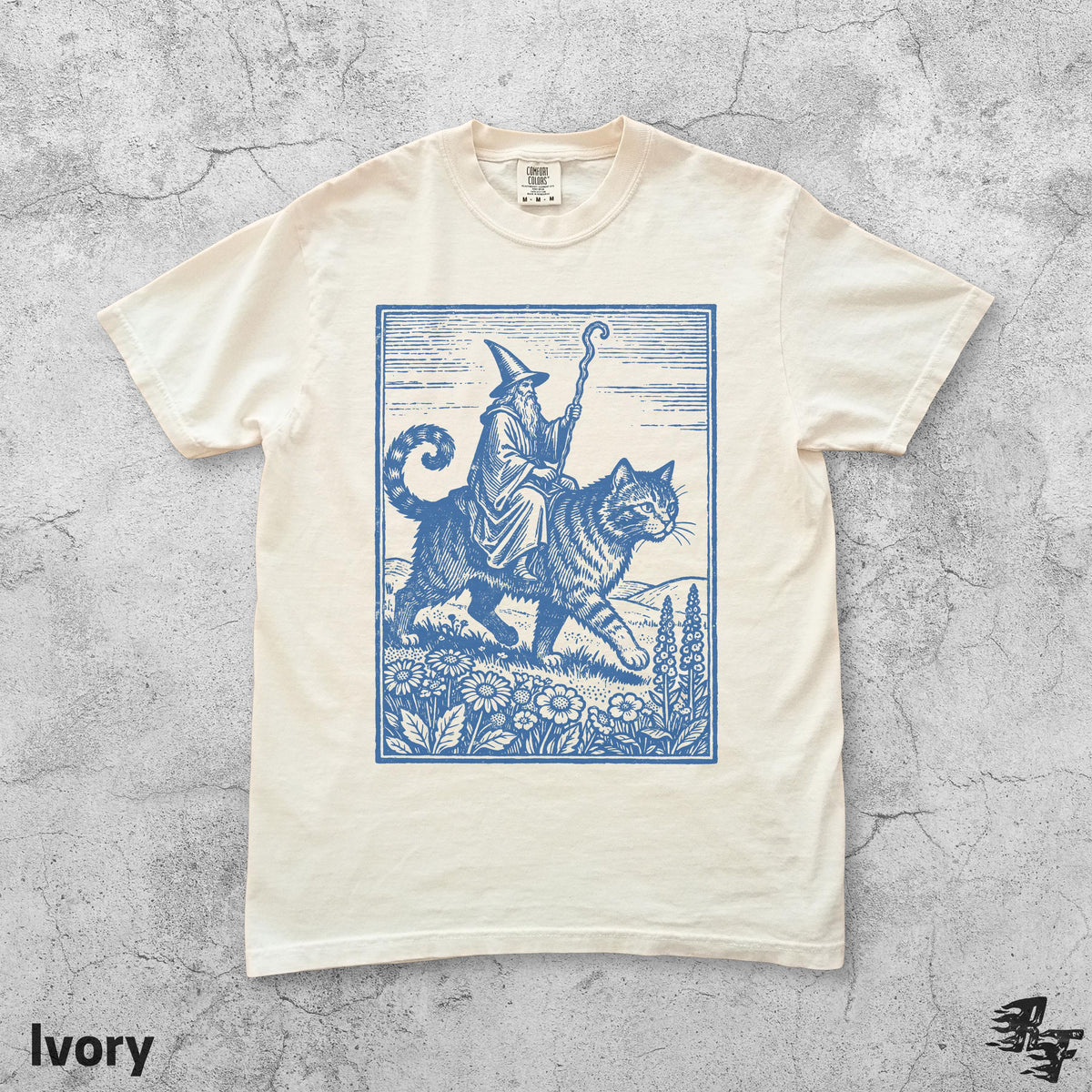 Wizard Cat Rider Graphic T-Shirt - Vintage Fantasy Humor Tee product image 3