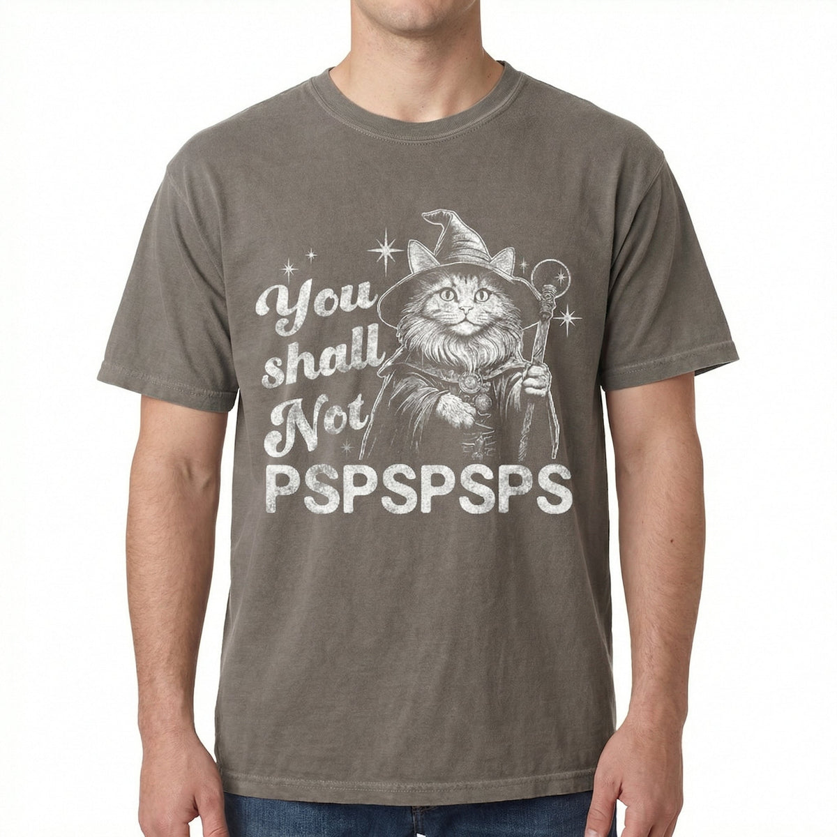 You Shall Not PSPSPSPS Funny Cat Wizard T-Shirt – Dad Humor product image 1