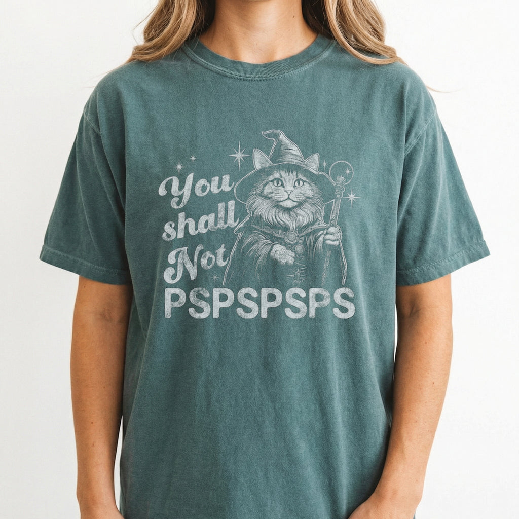You Shall Not PSPSPSPS Funny Cat Wizard T-Shirt – Dad Humor product image 4