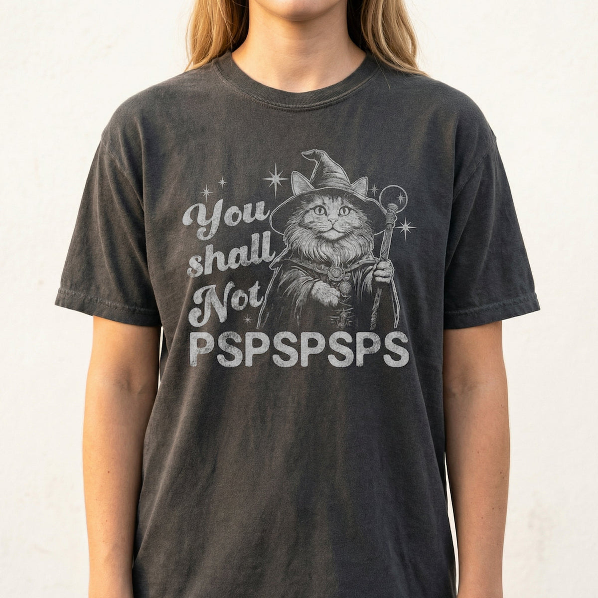 You Shall Not PSPSPSPS Funny Cat Wizard T-Shirt – Dad Humor product image 5