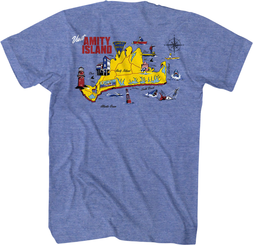 Front & Back Amity Island Map Jaws T-Shirt product image 1